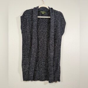 Eddie Bauer Cardigan Sweater Open Front Sleeveless Blue White Marble Women Small